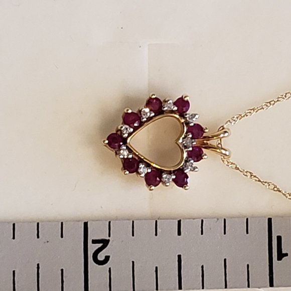 Ruby and Diamond Alternating Heart Pendant 14K with 18" Chain - Picture 3 of 4